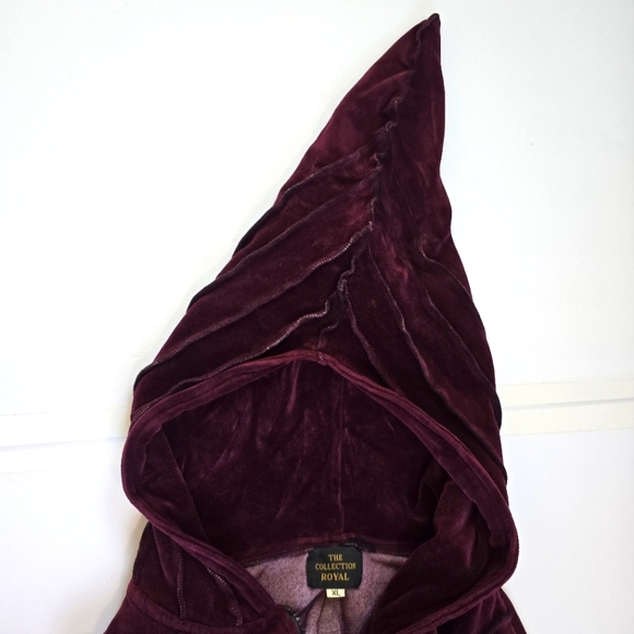 The Collection Royal Velour Zip-Up Hoodie With Wizard Style Hood Burgundy XL - Picture 3 of 10